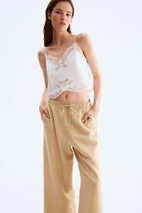 Linen-Blend Crop Pants