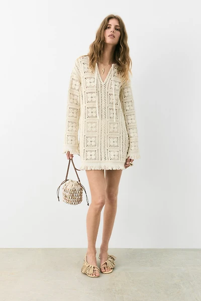 Crochet-Look Tunic Dress