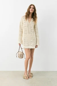 Crochet-Look Tunic Dress