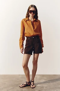 Raw-Edge Denim Shorts