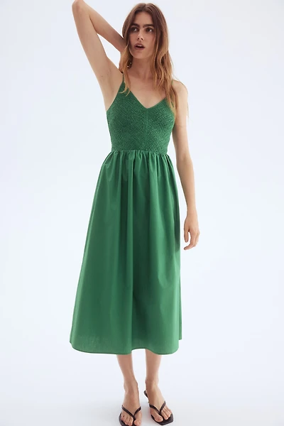 Smocked-Bodice Cotton Dress