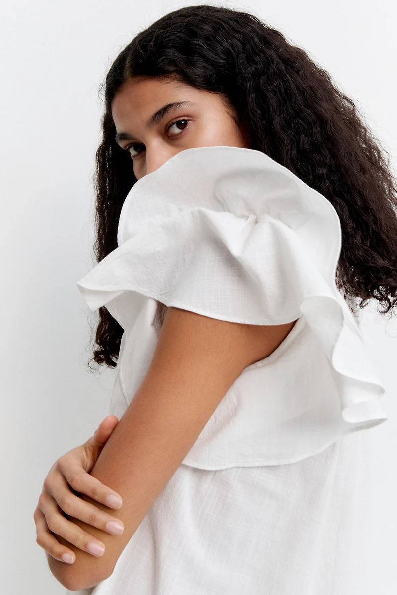 Flutter-Sleeve Dress with Eyelet Embroidery