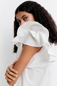 Flutter-Sleeve Dress with Eyelet Embroidery