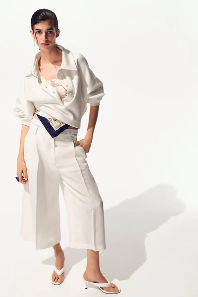 Wide-Leg Linen-Blend Culottes