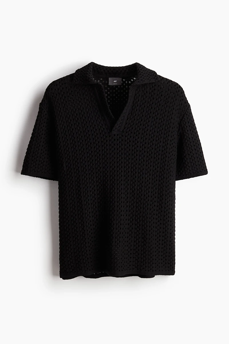 Loose Fit Pointelle-knit Polo Shirt