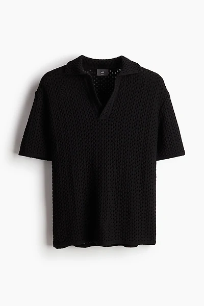 Loose Fit Pointelle-knit Polo Shirt