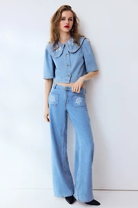 Denim Blouse with Collar