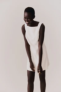 Square-Neck Twill Dress