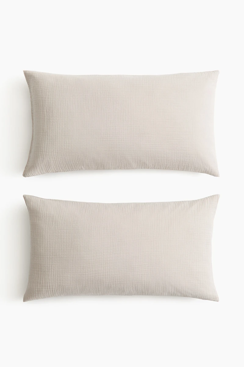 Lot de 2 taies d'oreiller en mousseline de coton