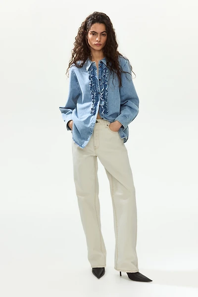 Ruffle-Trimmed Denim Shirt