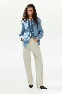 Ruffle-Trimmed Denim Shirt