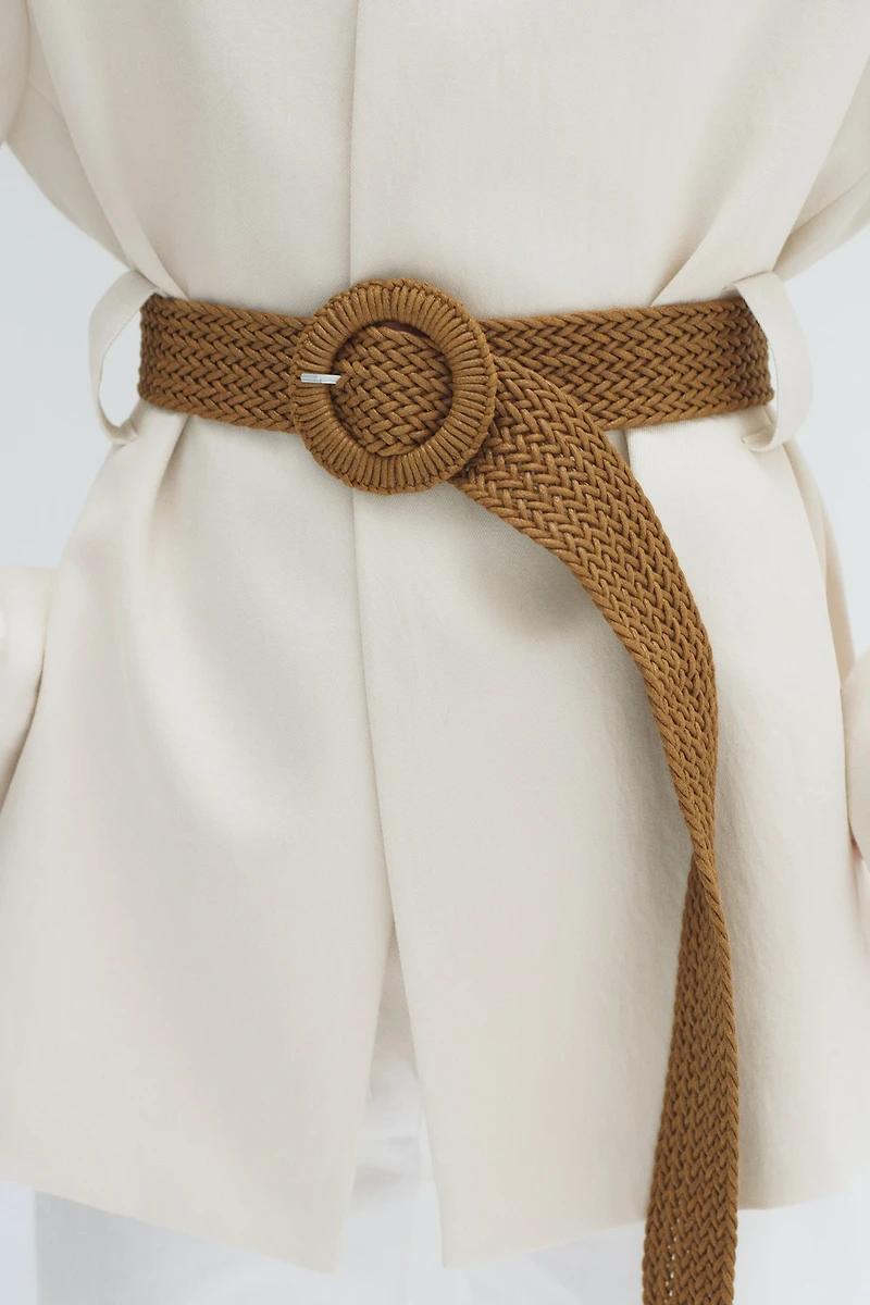 Belted Lapelless Jacket