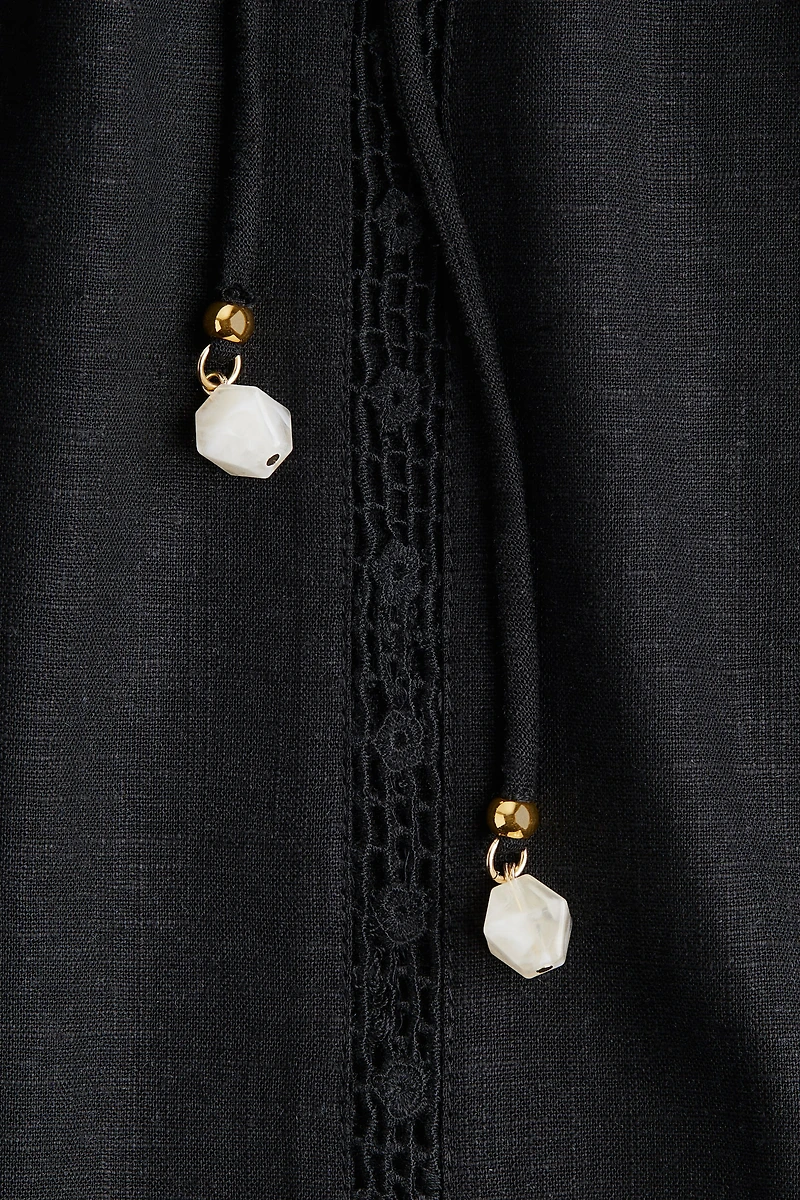 Eyelet-Embroidered Dress with Tie Shoulder Straps