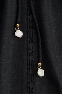Eyelet-Embroidered Dress with Tie Shoulder Straps