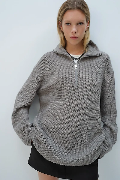 Chunky-Knit Half-Zip Sweater