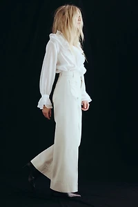 Wide-Leg Twill Pants