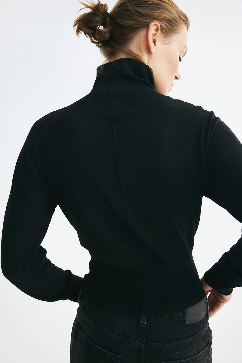 Fine-Knit Mock Turtleneck Sweater