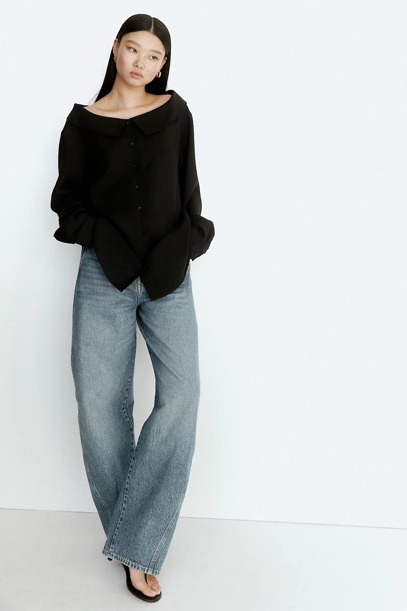 Linen-blend off-the-shoulder shirt