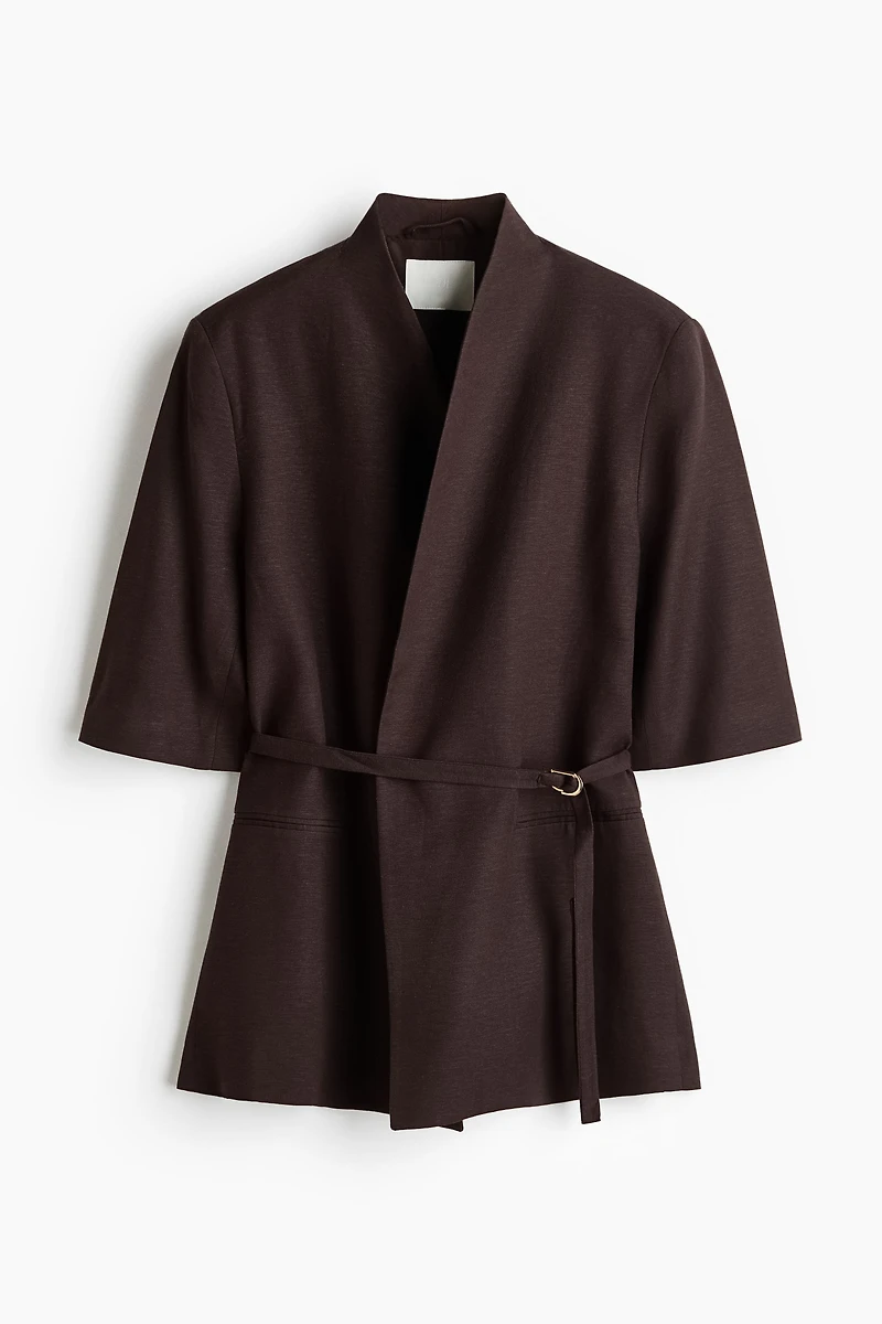 Short-Sleeved Linen-Blend Jacket