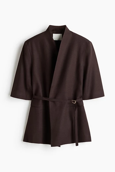 Short-Sleeved Linen-Blend Jacket