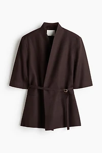 Short-Sleeved Linen-Blend Jacket