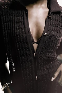 Crochet-Look Cotton Cardigan