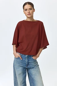 Crinkled Boat-Neck Top
