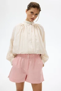 Linen-Blend Paper-Bag Shorts