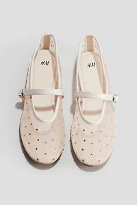 Embellished Mesh Ballet Flats
