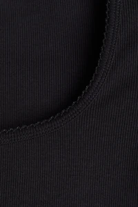 Picot-Trimmed Ribbed T-Shirt