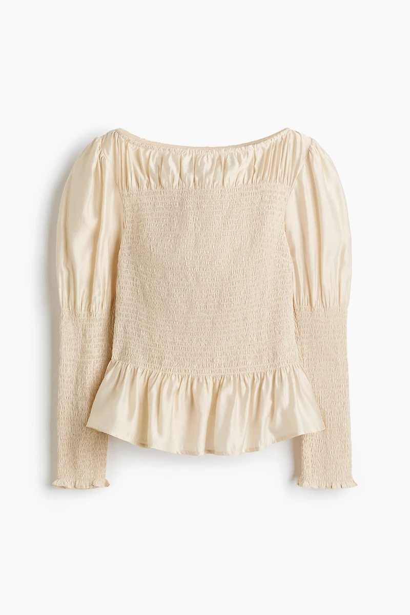 Blouse smockée en viscose mélangée