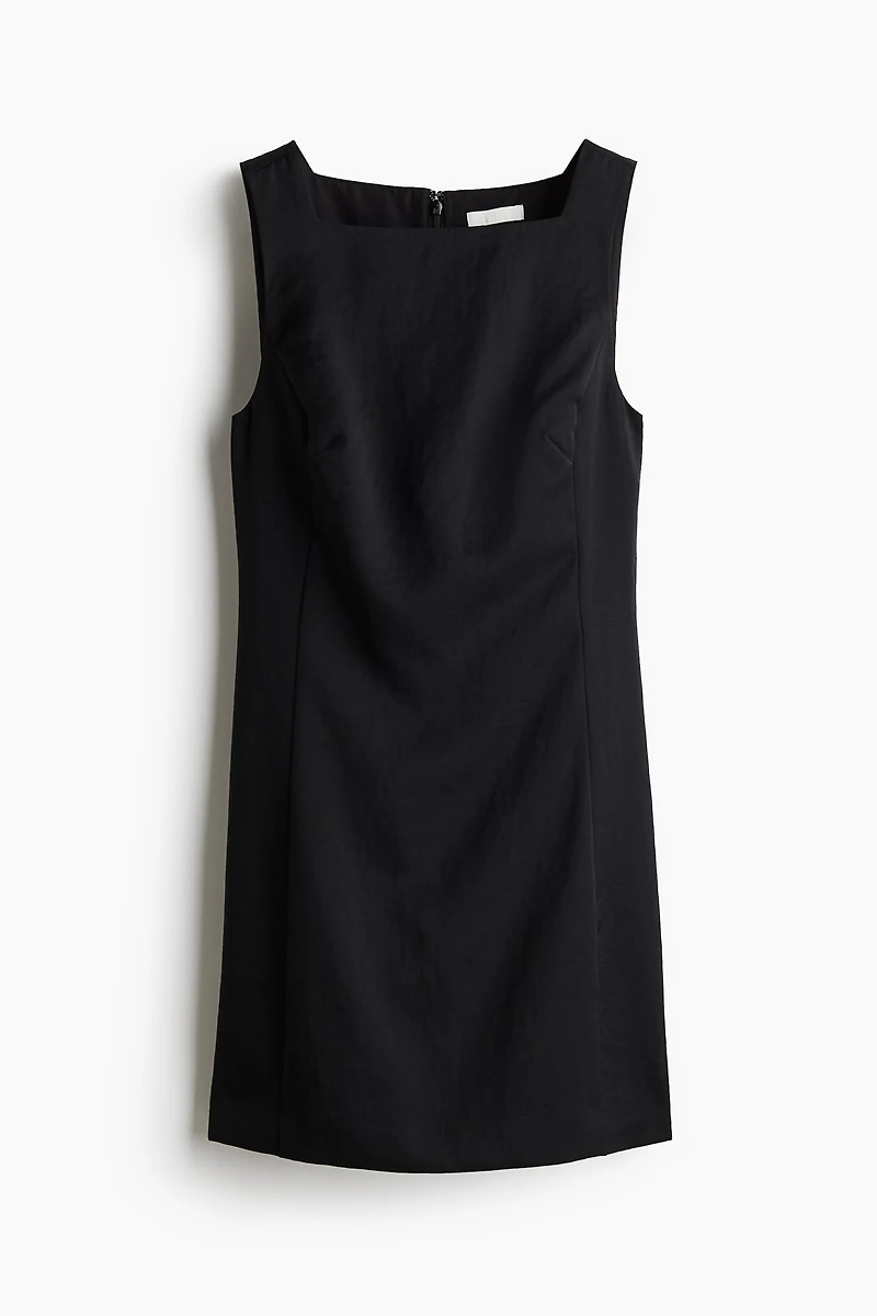 Square-Neck Twill Dress