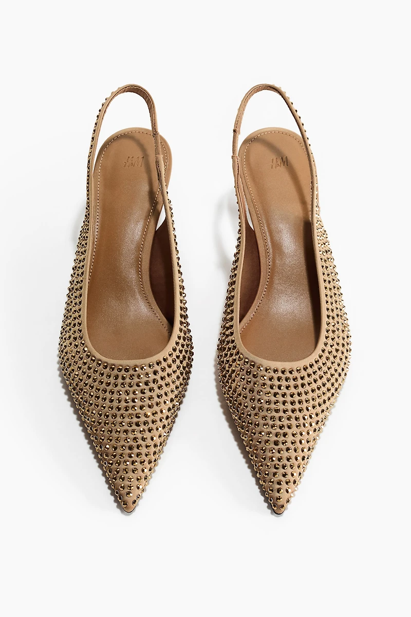 Rhinestone-Embellished Slingback Pumps