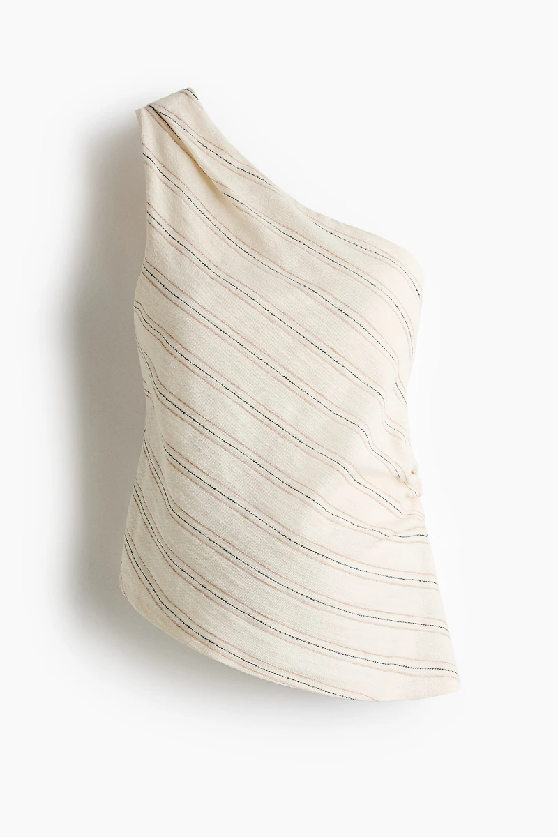 MAMA One-shoulder textured cotton top