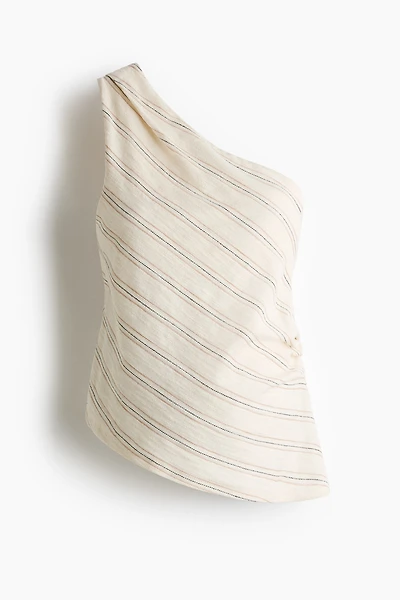 MAMA One-shoulder textured cotton top