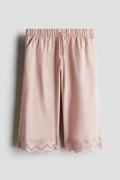Cropped Pants with Eyelet Embroidery