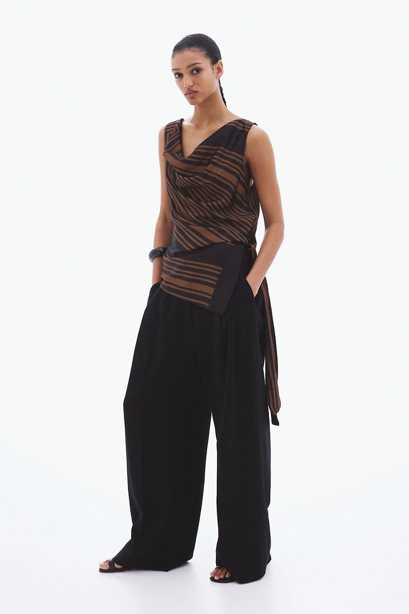 Tie-detail cowl-neck top