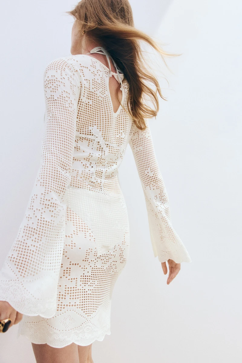 Motif-Detail Crochet-Look Dress