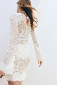 Motif-Detail Crochet-Look Dress