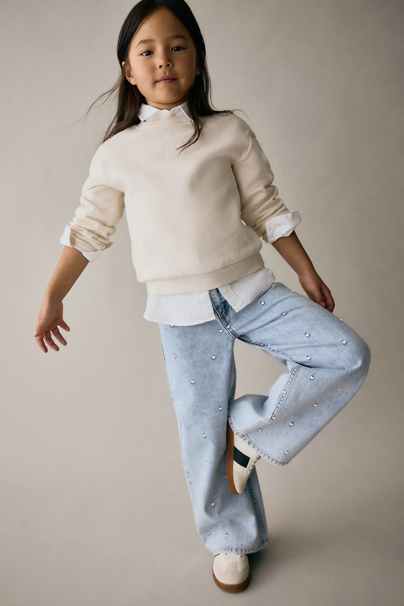 Motif-Detail Wide Leg Jeans