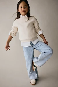 Motif-Detail Wide Leg Jeans