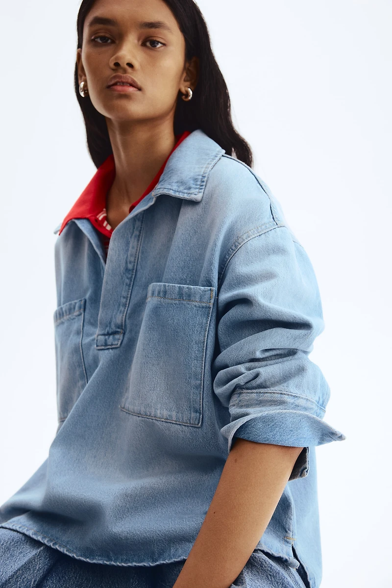 Oversized Pullover Denim Shirt