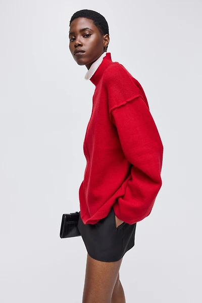 Seam-Detail Mock Turtleneck Sweater