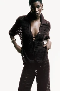 Crochet-Look Cotton Cardigan