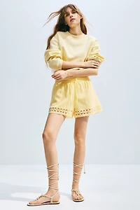 High-Waist Lace-Inset Drawstring Shorts