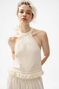 Fringe-Trimmed Knit Top