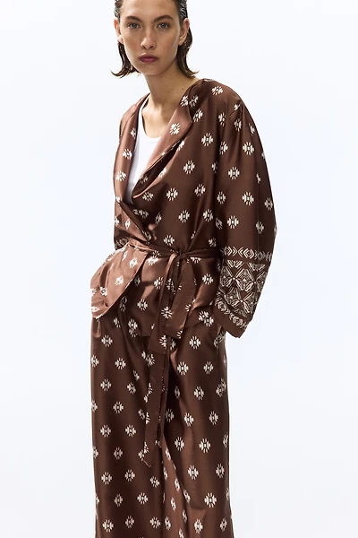 Tie-Belt Satin Jacket
