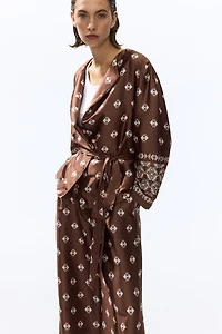 Tie-Belt Satin Jacket