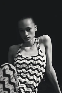 Pointelle-knit Halterneck Top