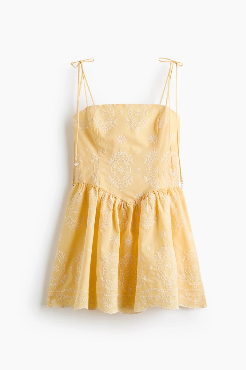 Embroidered Dress with Flared Skirt